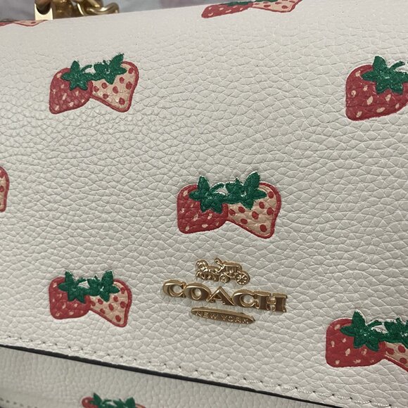 Coach Strawberry Print White Flap Shoulder Bag - Picture 4 of 7